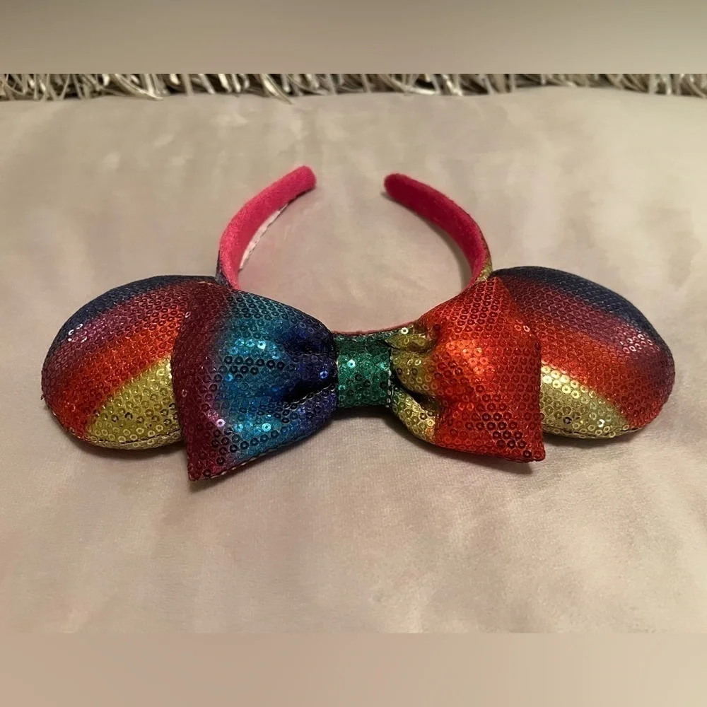 DISNEY PARKS Rainbow Sequins Minnie Mouse Ears Headband Pink Red Purple Blue